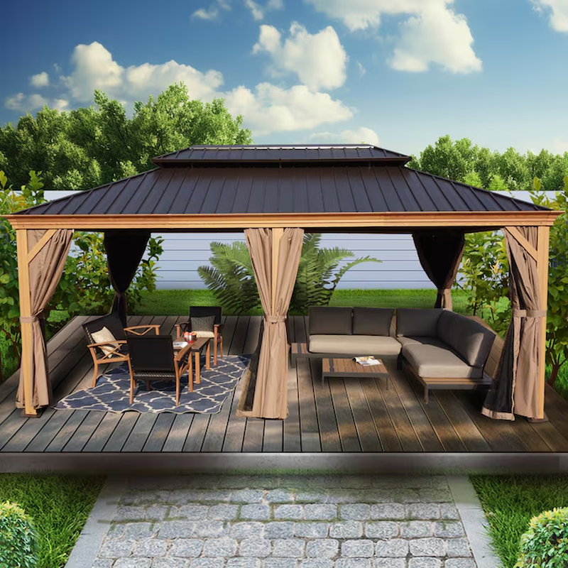 Apollo 12' x 20' Hardtop Gazebo with Wood-Grain Finish