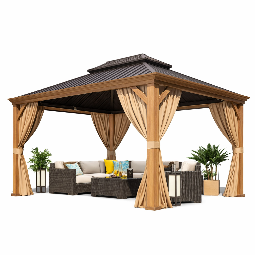 The Manor 10' x 12' Wood-Grain Aluminum & Galvanized Steel Gazebo