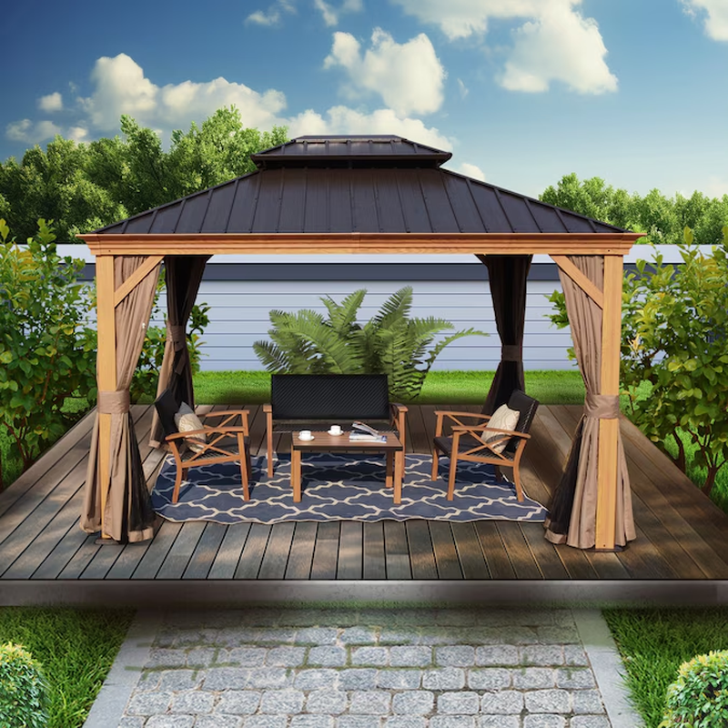 Apollo 12' x 20' Hardtop Gazebo with Wood-Grain Finish