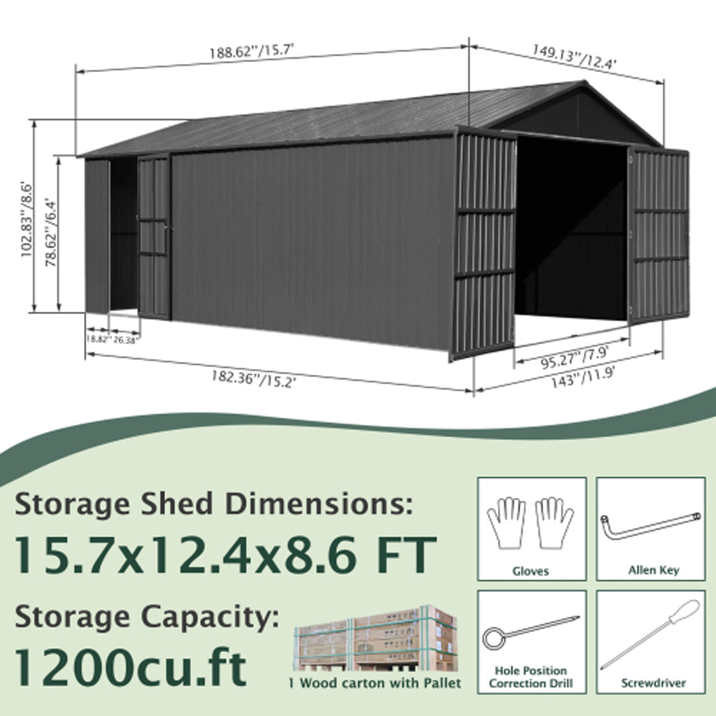 Saksby Extra-Large Heavy-Duty Galvanized Steel Garage Shed (SAK14093)