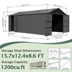 Saksby Extra-Large Heavy-Duty Galvanized Steel Garage Shed (SAK14093)