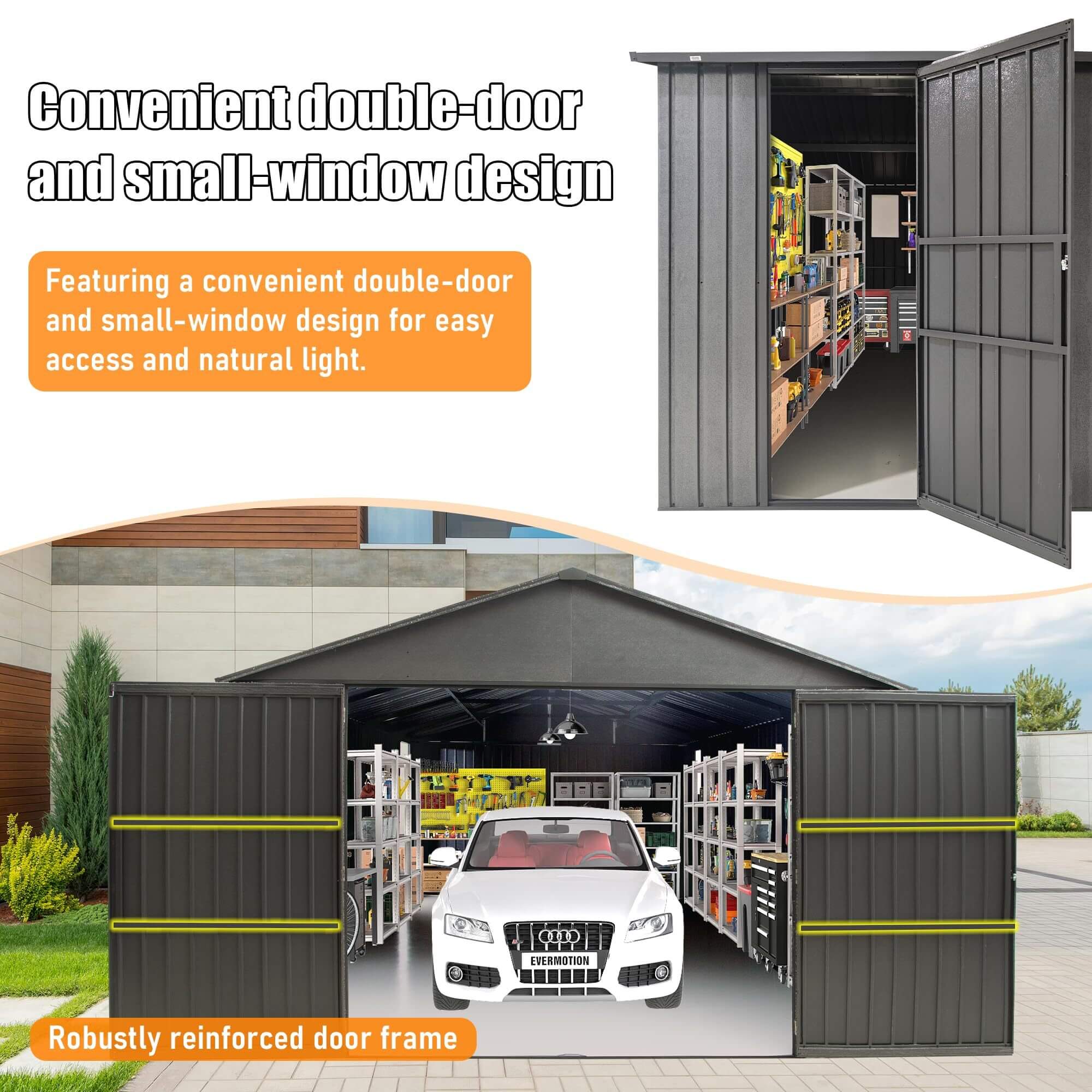 Saksby Extra-Large Heavy-Duty Galvanized Steel Garage Shed (SAK14093)