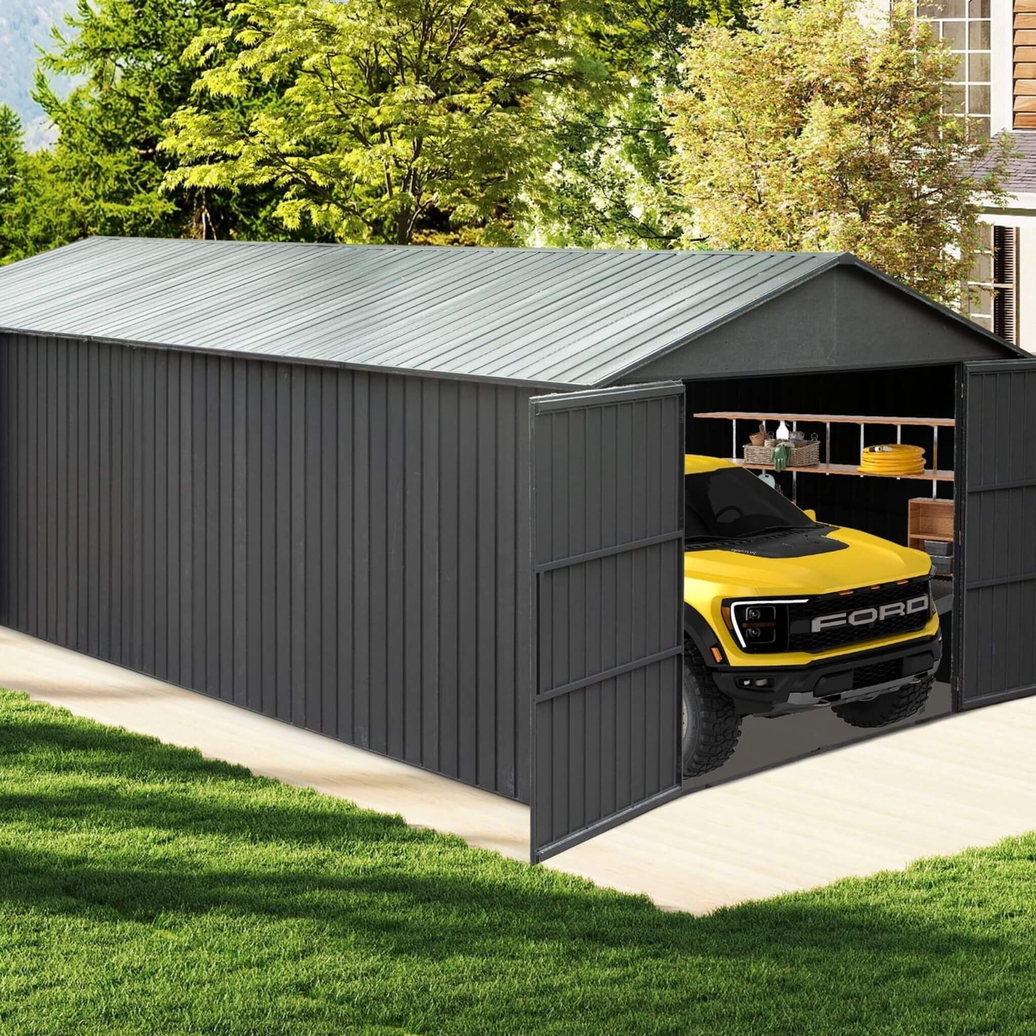 Saksby Extra-Large Heavy-Duty Galvanized Steel Garage Shed (SAK14093)