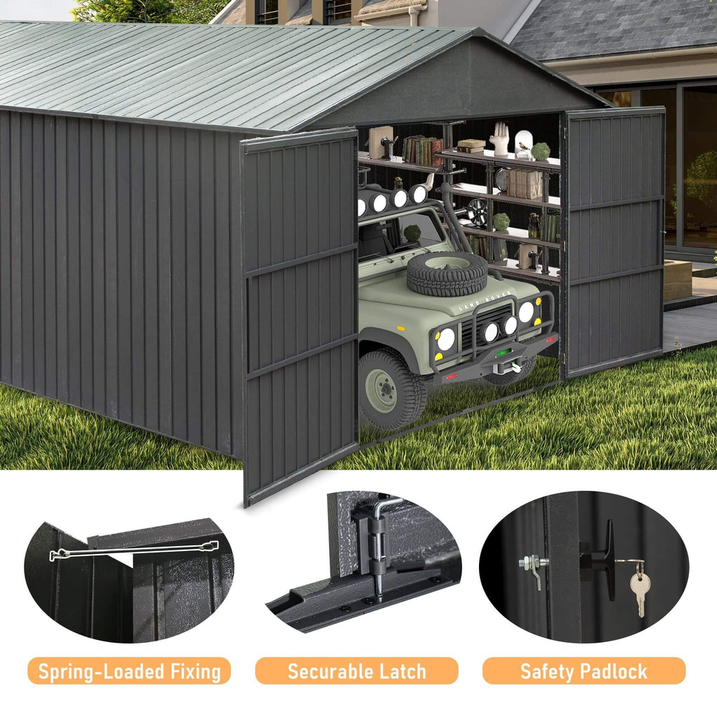 Saksby Extra-Large Heavy-Duty Galvanized Steel Garage Shed (SAK14093)