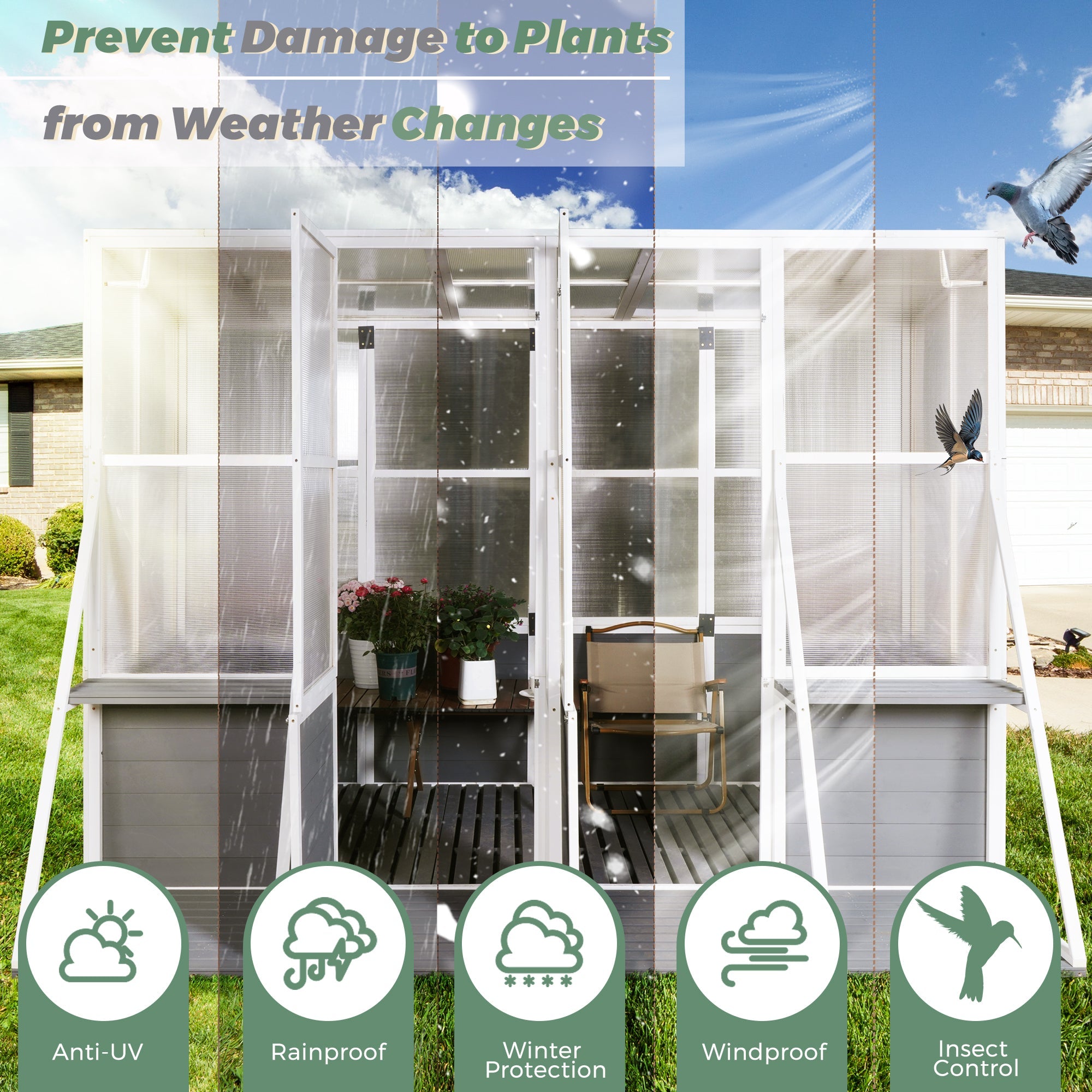Artisanal Wooden Lean-To Walk-In Greenhouse (104" x 98")
