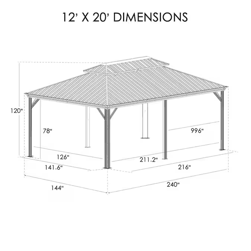 Apollo 12' x 20' Hardtop Gazebo with Wood-Grain Finish