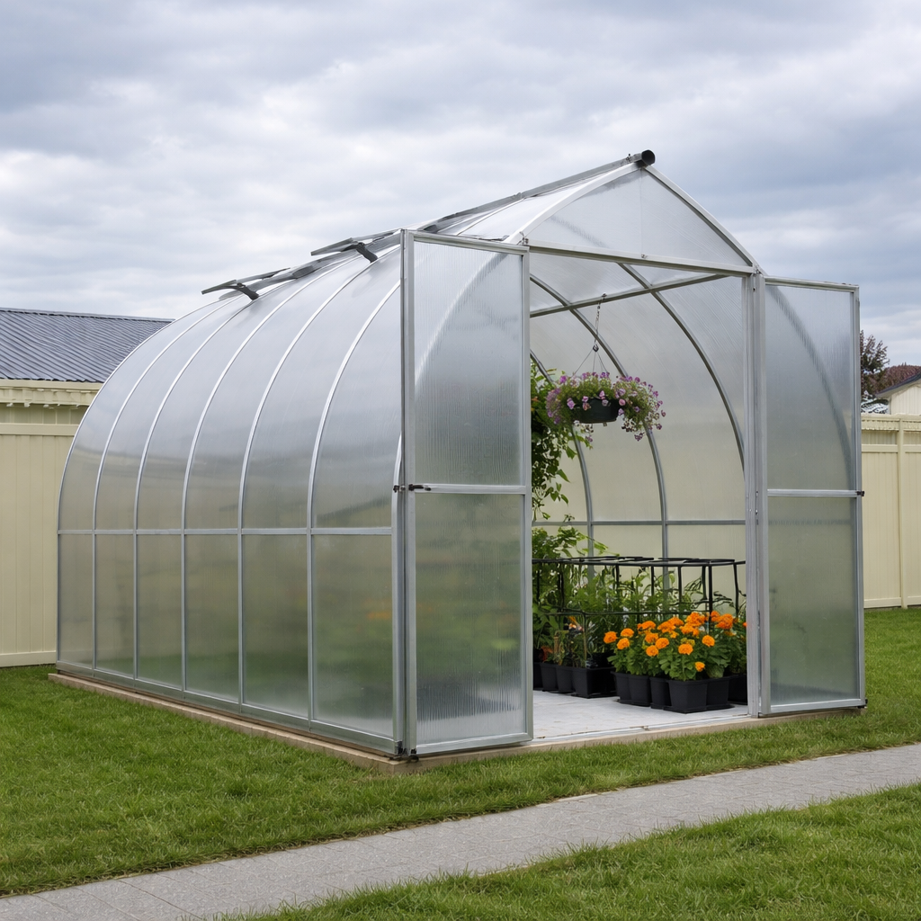 Bella 8' x 12' Bell-Shaped Polycarbonate Greenhouse - Silver