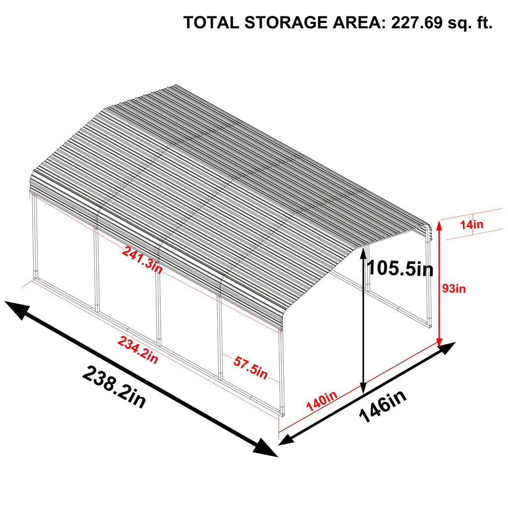 20' x 12' Heavy-Duty Galvanized Steel Carport and All-Weather Vehicle Shelter - Gray