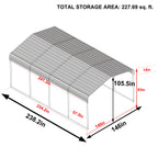 20' x 12' Heavy-Duty Galvanized Steel Carport and All-Weather Vehicle Shelter - Gray