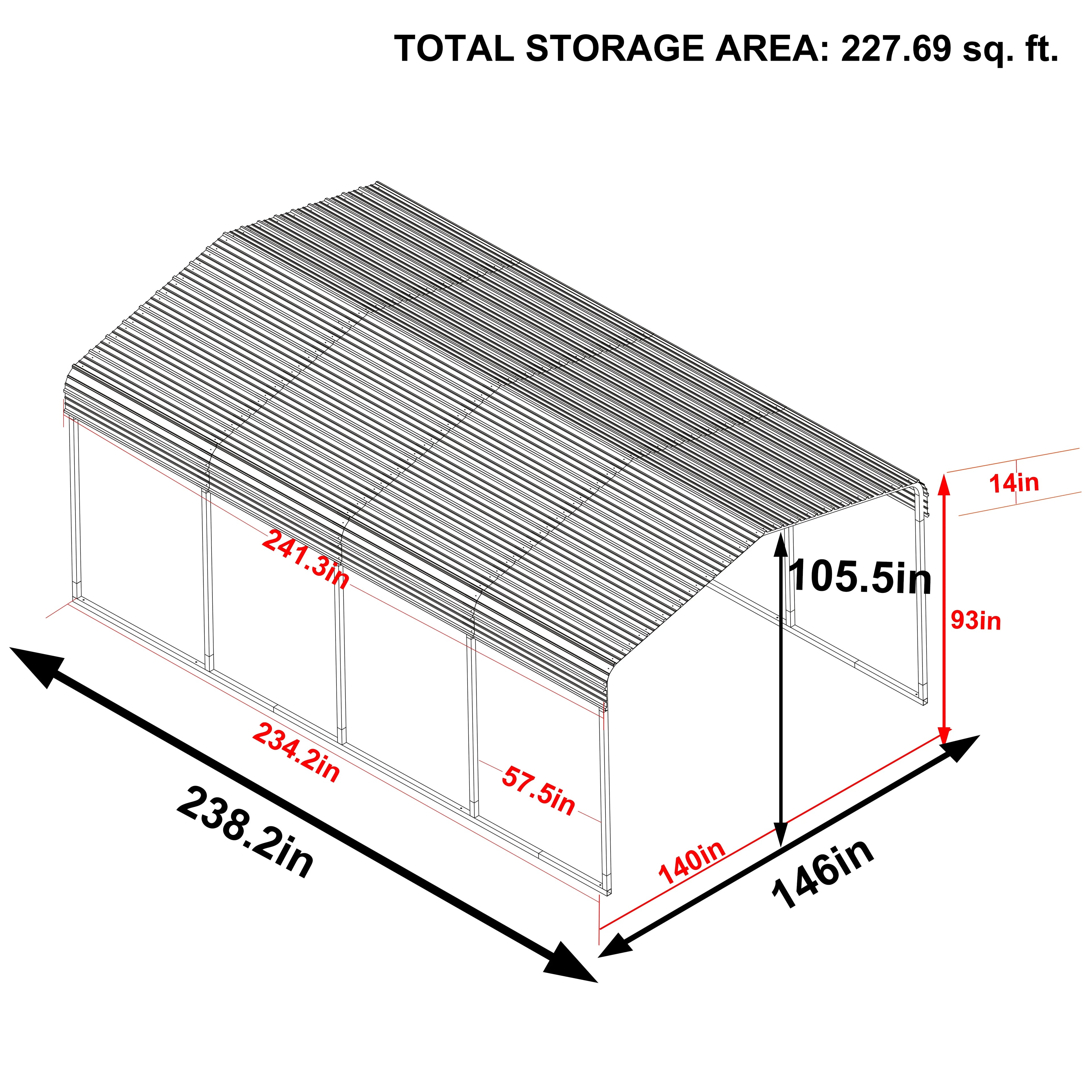 20' x 12' Heavy-Duty Galvanized Steel Carport and All-Weather Vehicle Shelter - Gray
