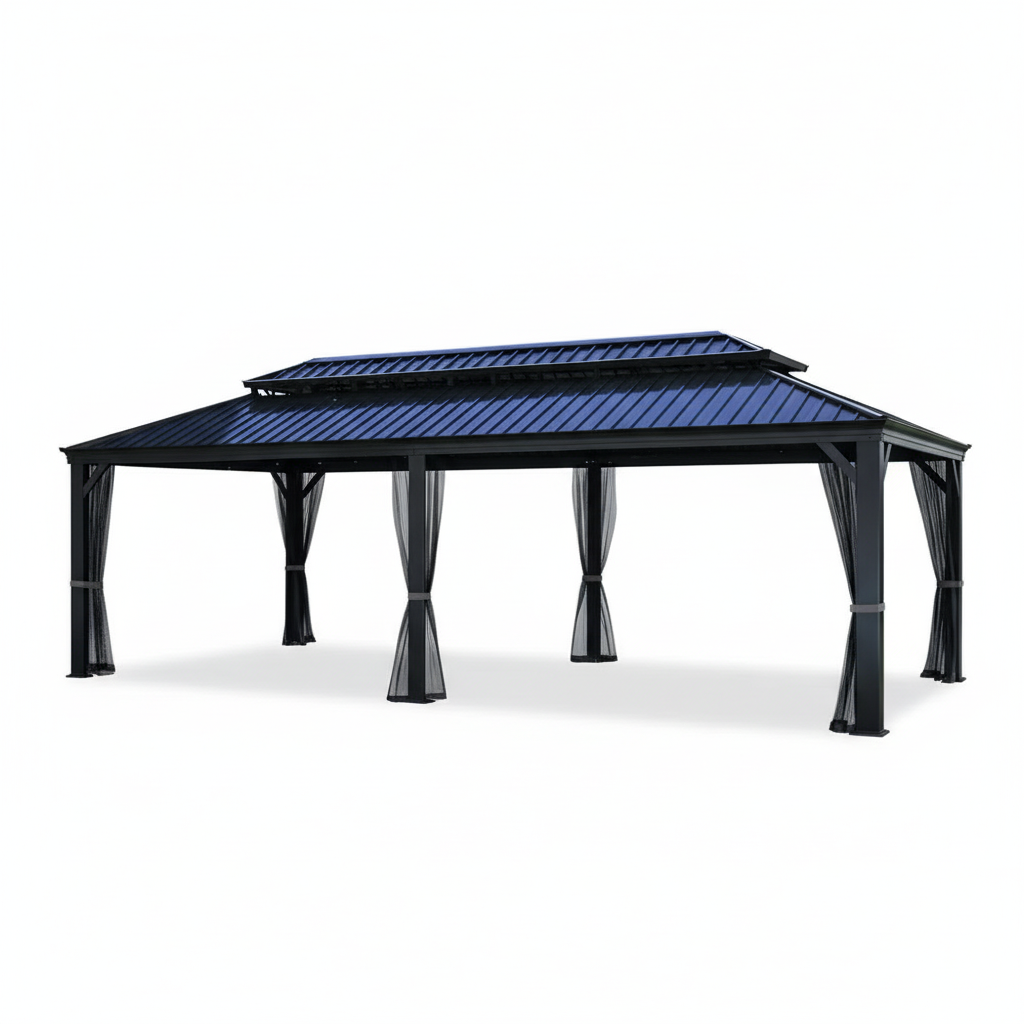 24' x 14' Grand Estate Aluminum Hardtop Gazebo with Galvanized Double Roof