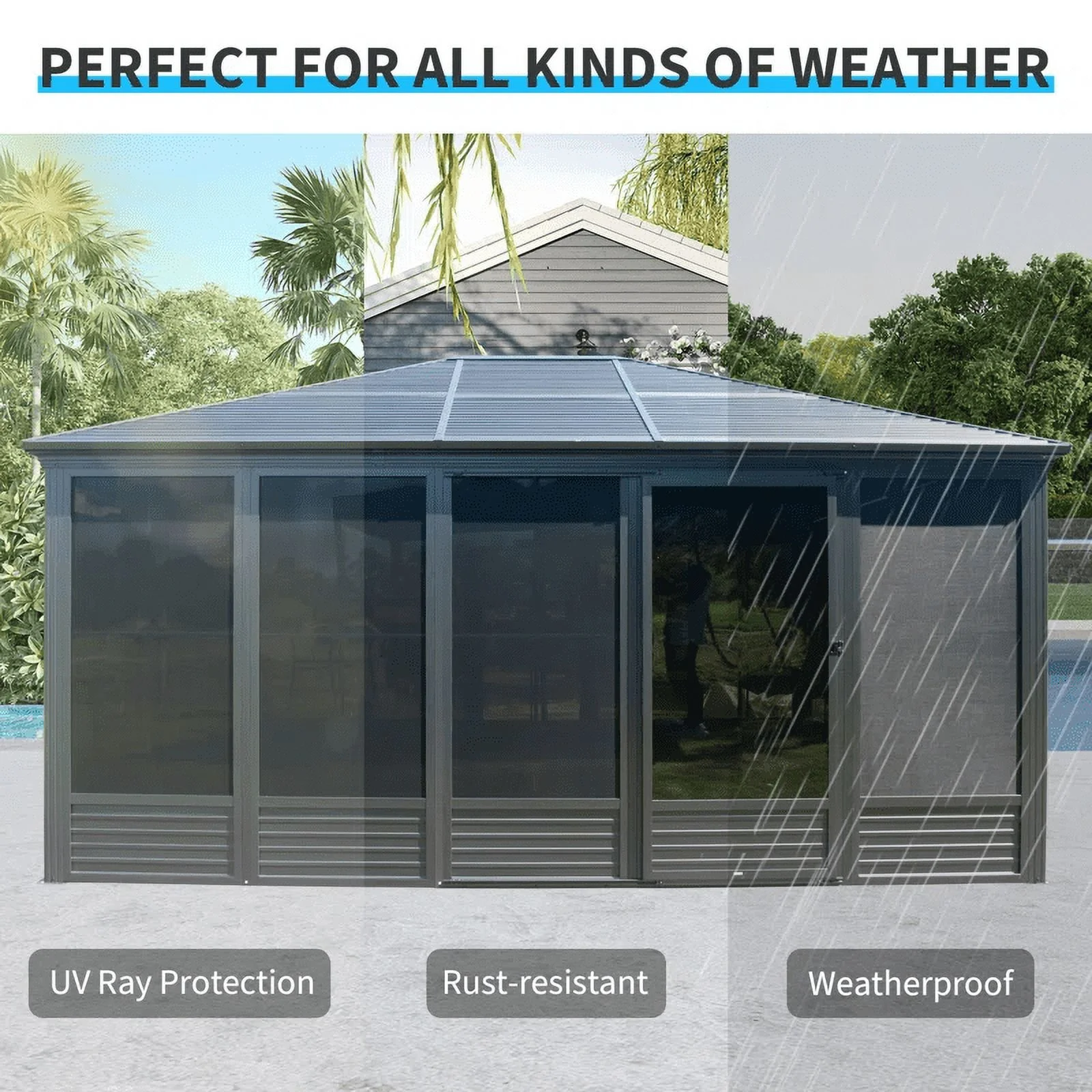 Estate Series 16.5' x 13' All-Season Hardtop Solarium with Sliding Doors