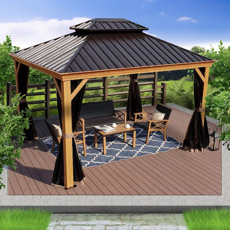 Apollo 12' x 20' Hardtop Gazebo with Wood-Grain Finish