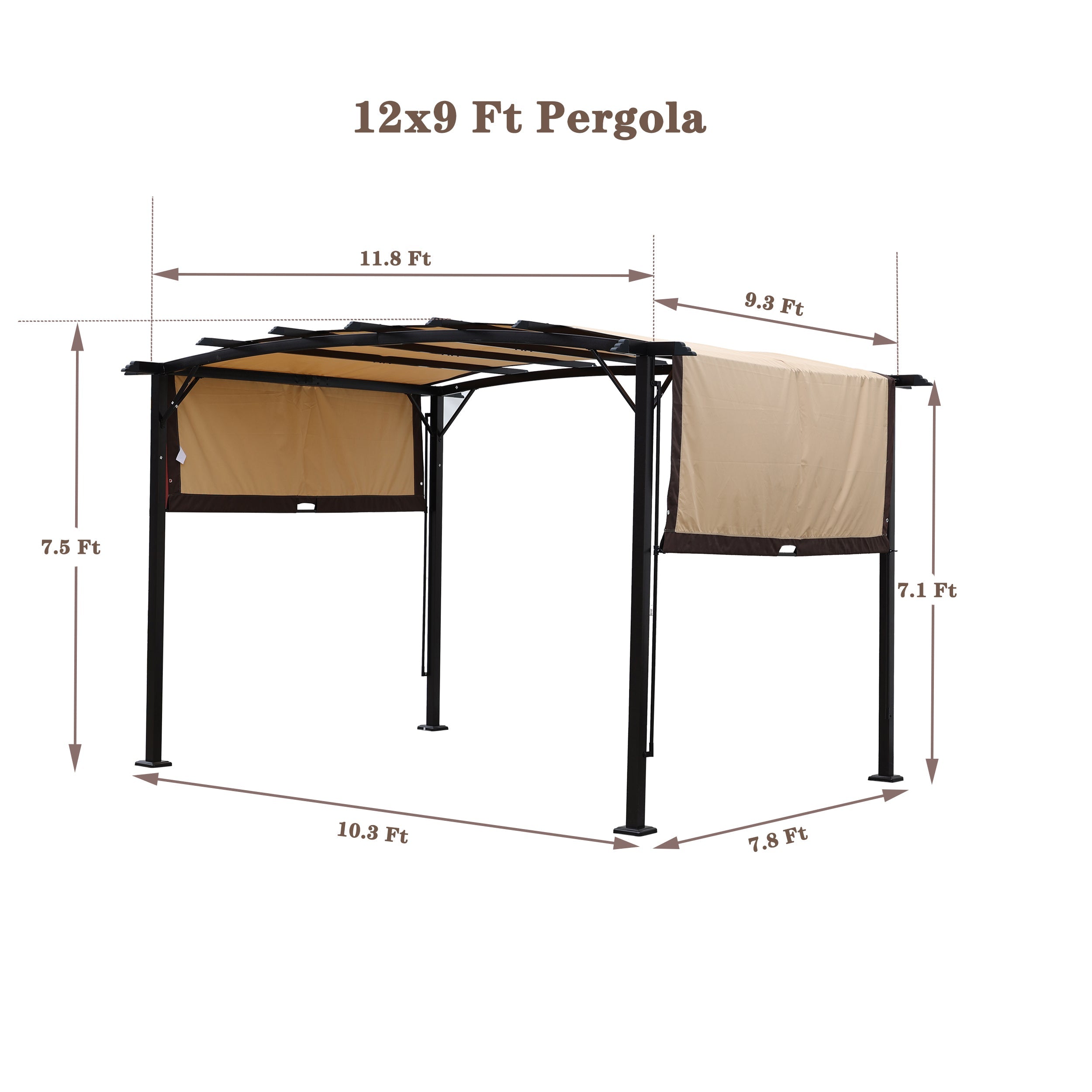 V.I.P Digital Presence 12' x 9' Steel Pergola with Retractable Canopy