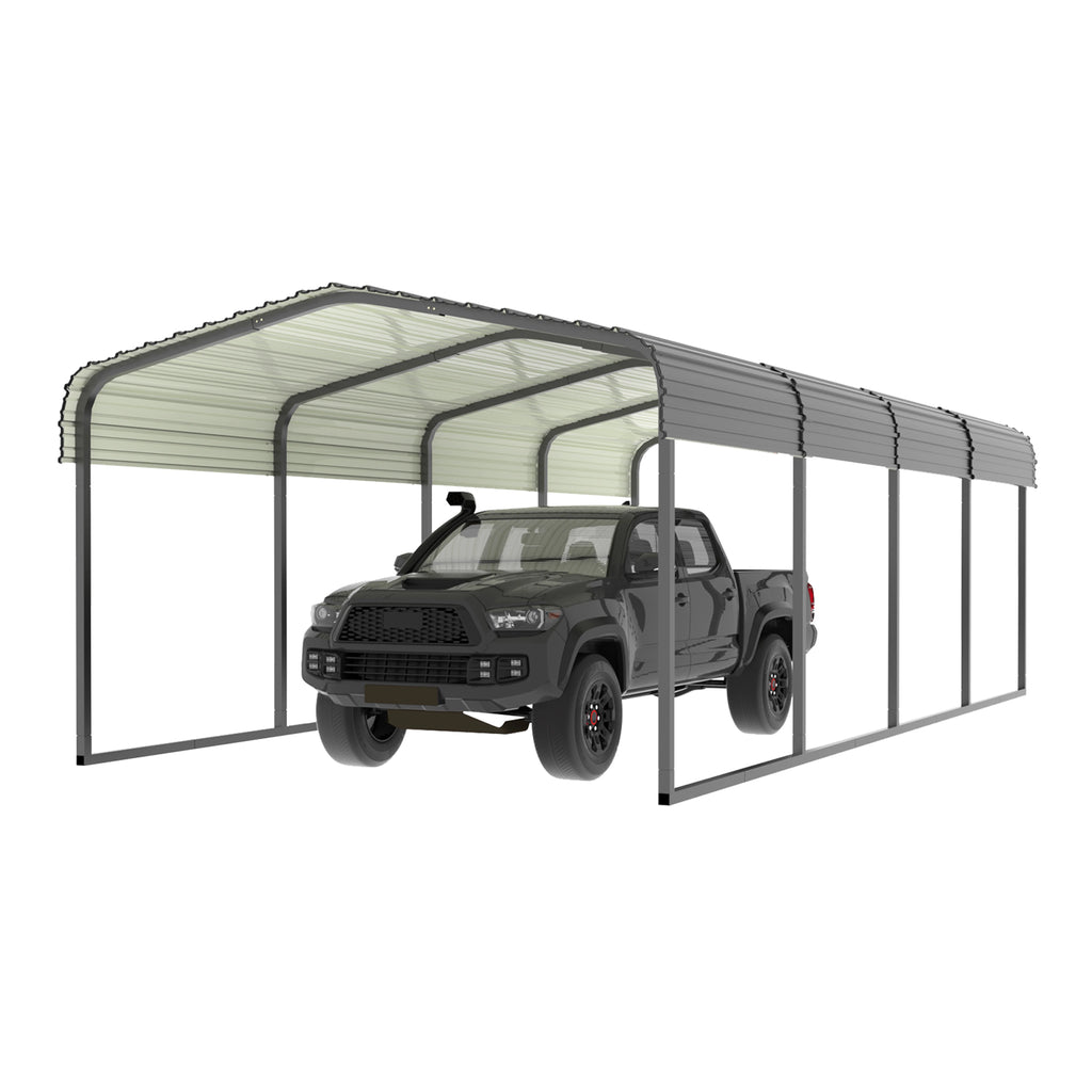 20' x 12' Heavy-Duty Galvanized Steel Carport and All-Weather Vehicle Shelter - Gray