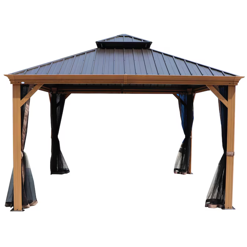 Apollo 12' x 20' Hardtop Gazebo with Wood-Grain Finish