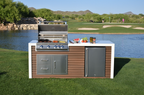 KoKoMo Waterfall Edge Outdoor Kitchen Island with 32” Built-In Grill