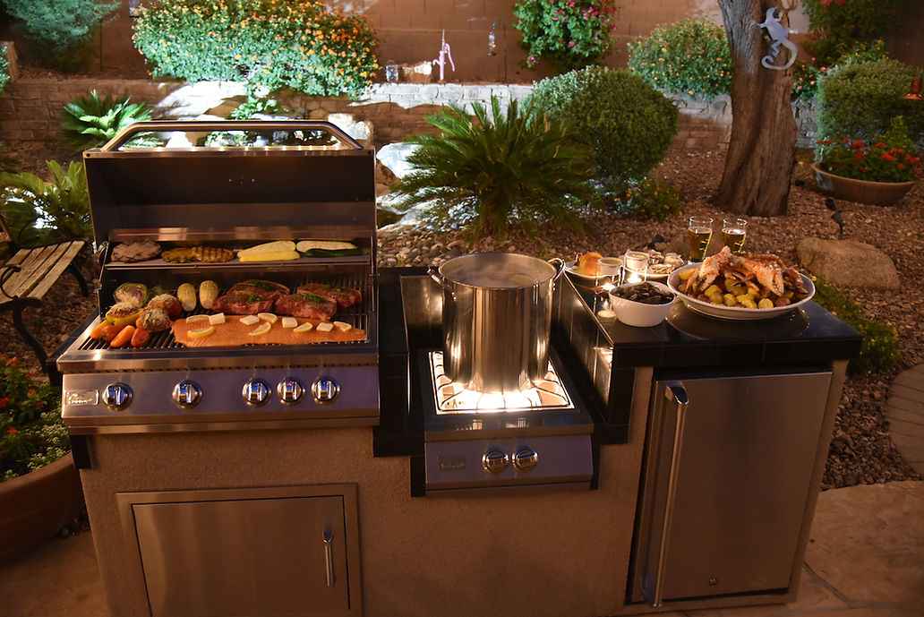 KoKoMo 7'6" Professional Outdoor Kitchen Island with 4-Burner Grill & Wok Burner