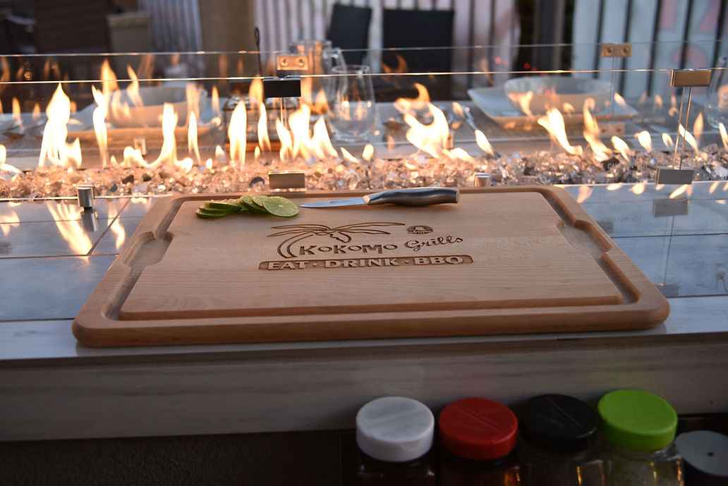 KoKoMo Bermuda Kitchen BBQ Island with Integrated TV & Fire Pit