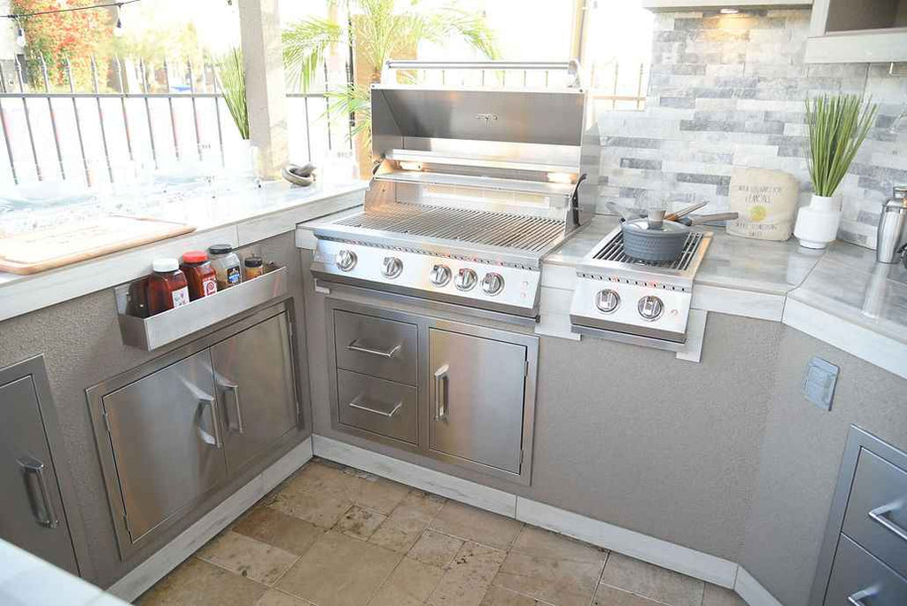 KoKoMo Bermuda Kitchen BBQ Island with Integrated TV & Fire Pit