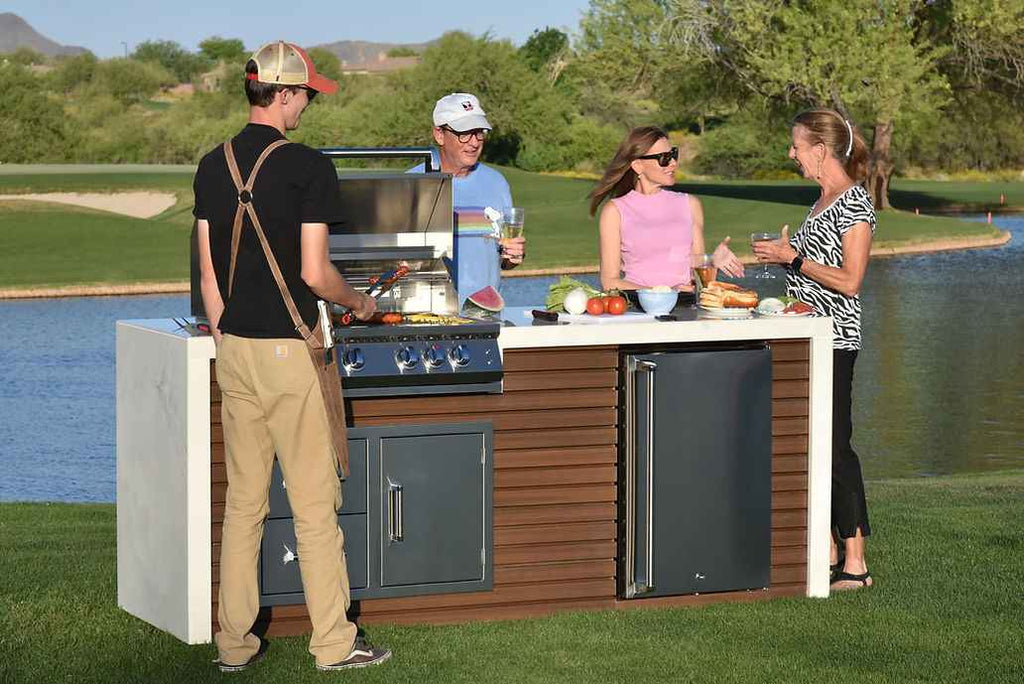 KoKoMo Waterfall Edge Outdoor Kitchen Island with 32” Built-In Grill