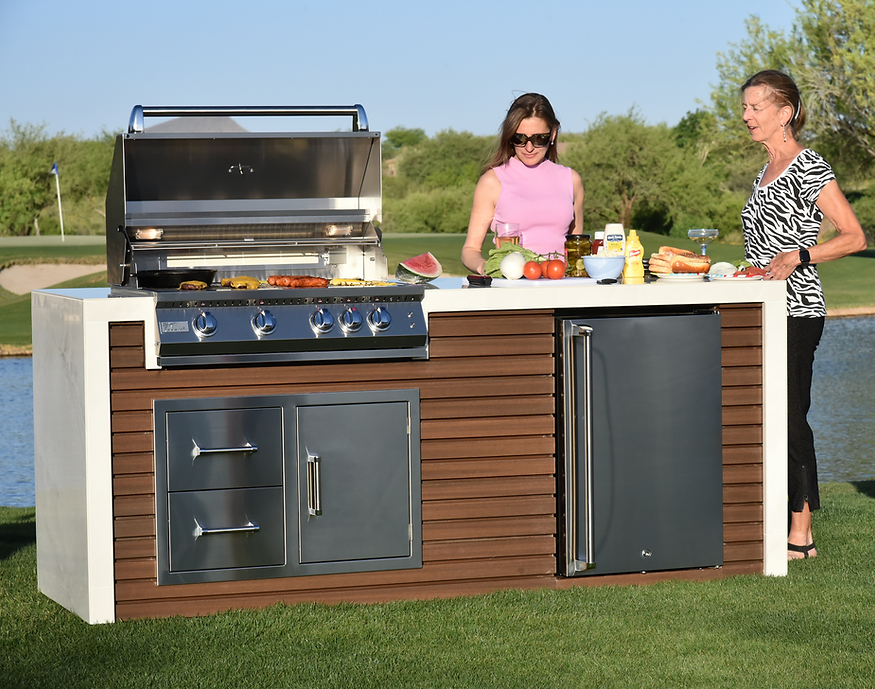 KoKoMo Waterfall Edge Outdoor Kitchen Island with 32” Built-In Grill