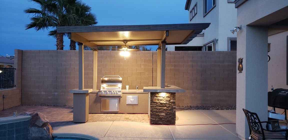 KoKoMo Professional BBQ Island with 12' x 12' Architectural Pergola