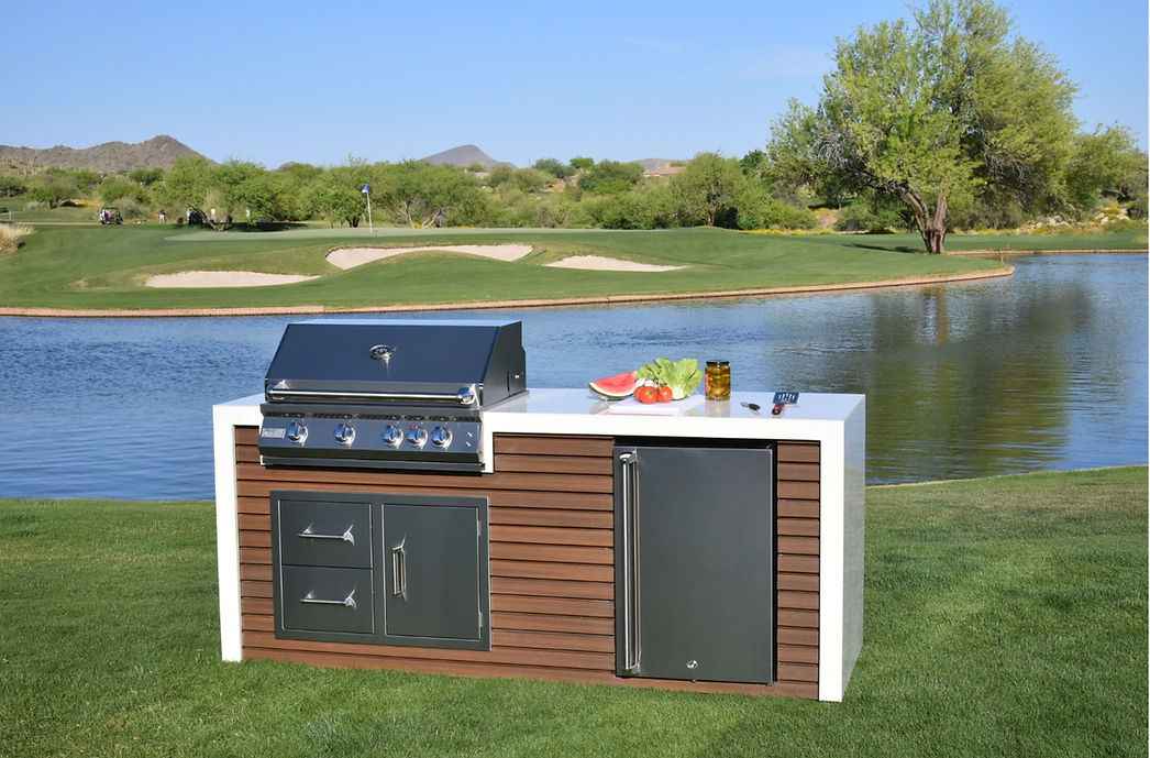 KoKoMo Waterfall Edge Outdoor Kitchen Island with 32” Built-In Grill