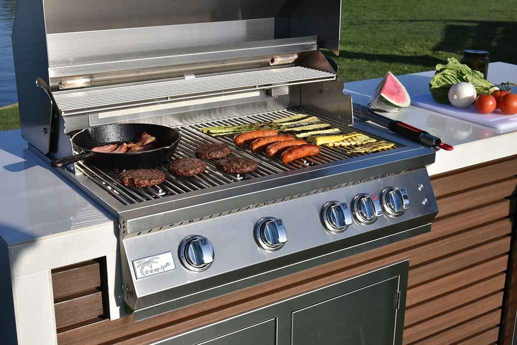 KoKoMo Waterfall Edge Outdoor Kitchen Island with 32” Built-In Grill