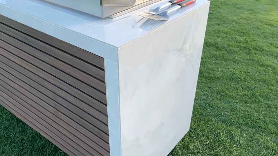 KoKoMo Waterfall Edge Outdoor Kitchen Island with 32” Built-In Grill