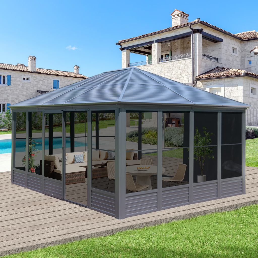 Estate Series 16.5' x 13' All-Season Hardtop Solarium with Sliding Doors