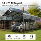 14 Ft. X 25 Ft. Carport Steel RV Car Canopy Shelter in Black