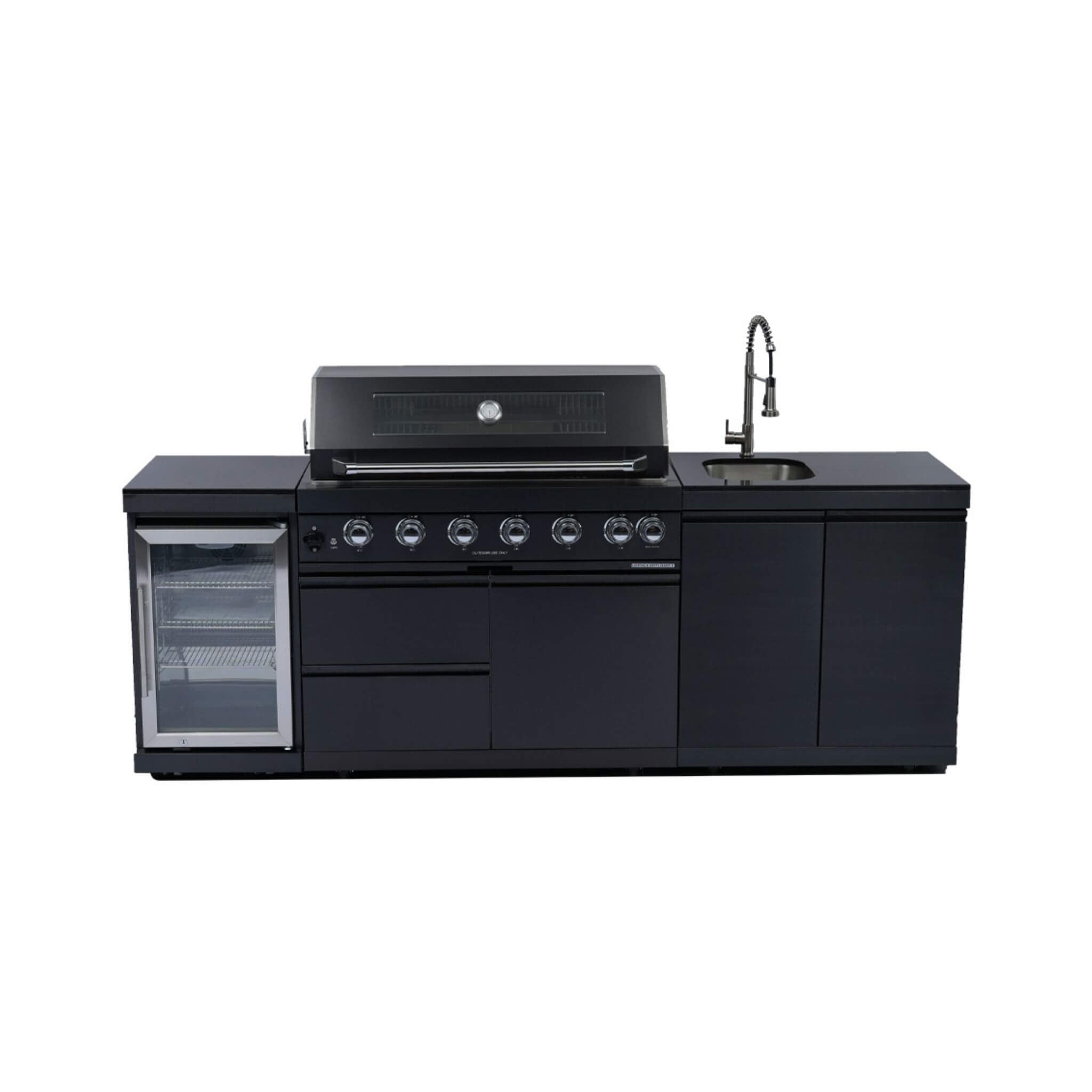 Castelle Flame 43" 6-Burner Stainless Steel Outdoor Kitchen Island with Wine Cooler & Sink (SAK19476)