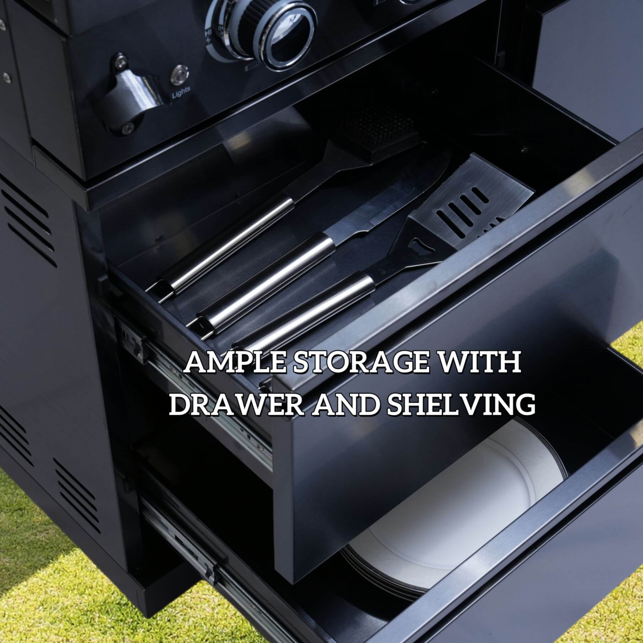 Castelle Flame 43" 6-Burner Stainless Steel Outdoor Kitchen Island with Wine Cooler & Sink (SAK19476)