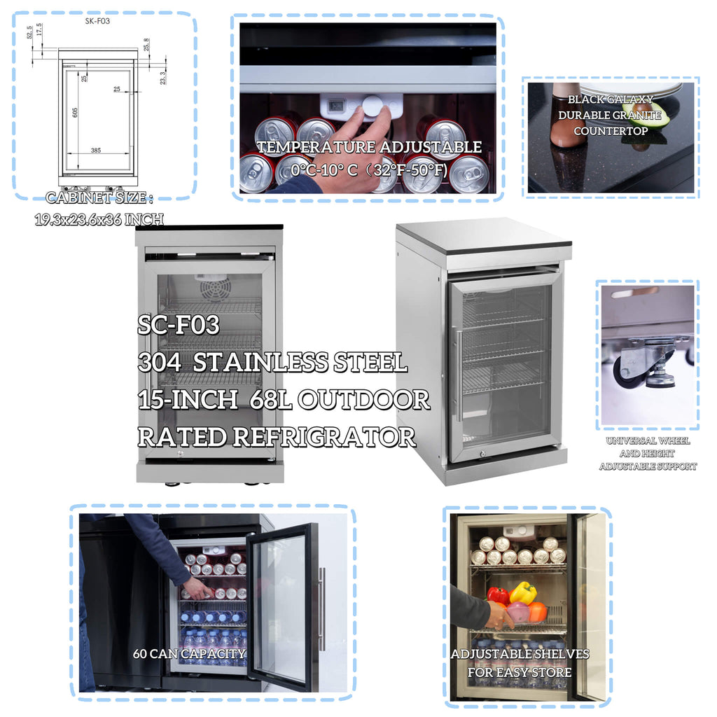 Castelle Flame 44-Inch 6-Burner Stainless Steel Outdoor Kitchen Island with Wine Cooler and Rotisserie (SAK97105)