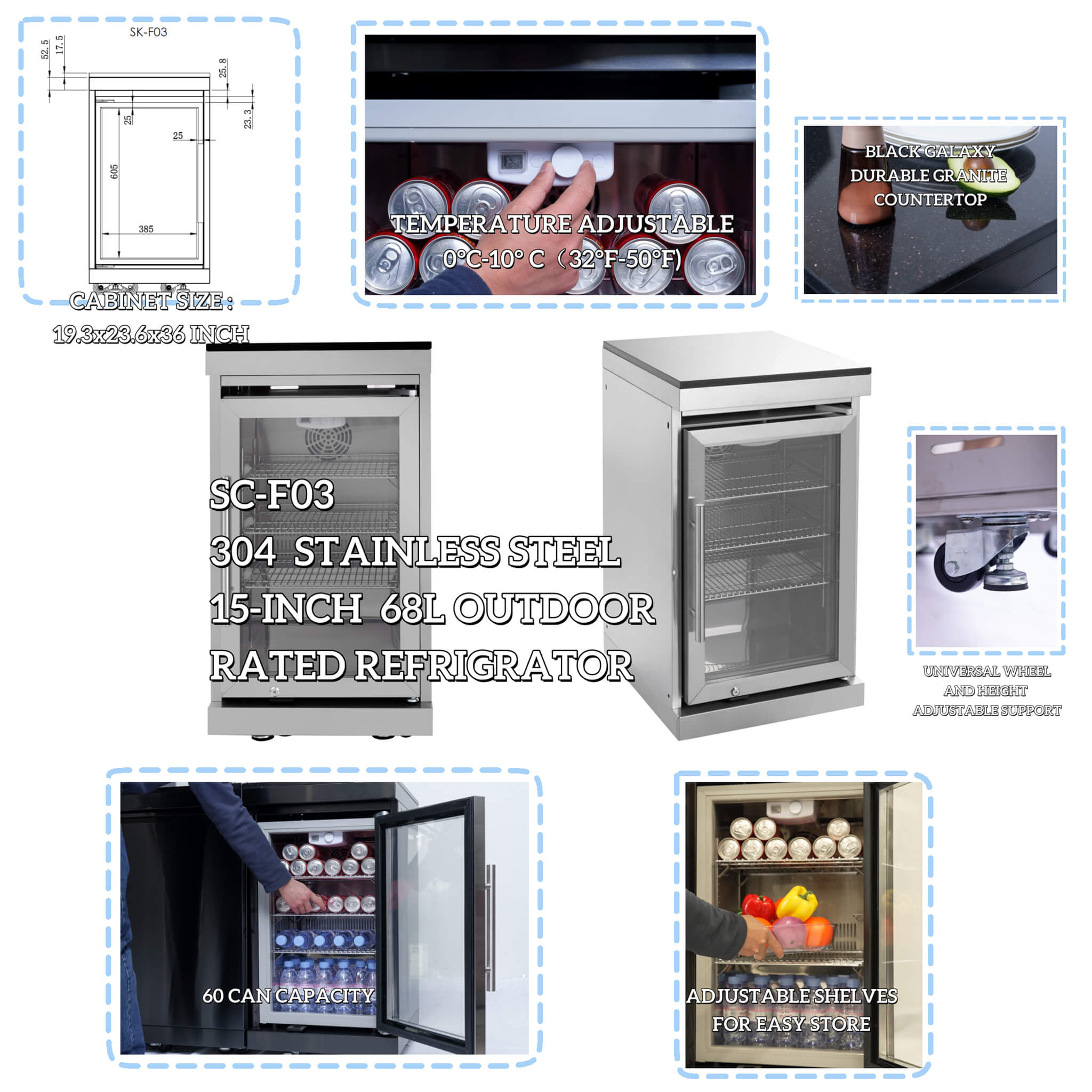Castelle Flame 44-Inch 6-Burner Stainless Steel Outdoor Kitchen Island with Wine Cooler and Rotisserie (SAK97105)