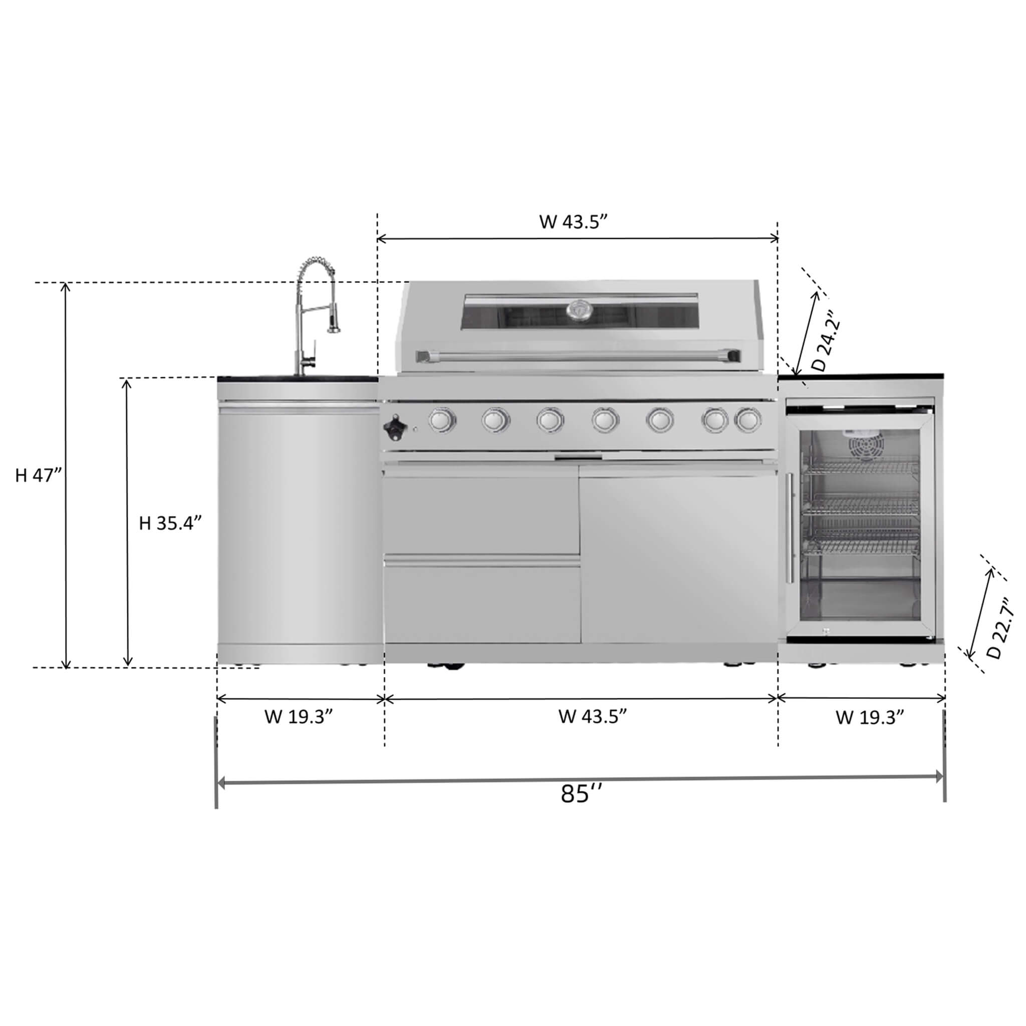 Castelle Flame 44-Inch 6-Burner Stainless Steel Outdoor Kitchen Island with Wine Cooler and Rotisserie (SAK97105)