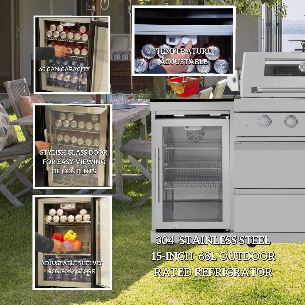 Castelle Flame 44-Inch 6-Burner Stainless Steel Outdoor Kitchen Island with Wine Cooler and Rotisserie (SAK97105)