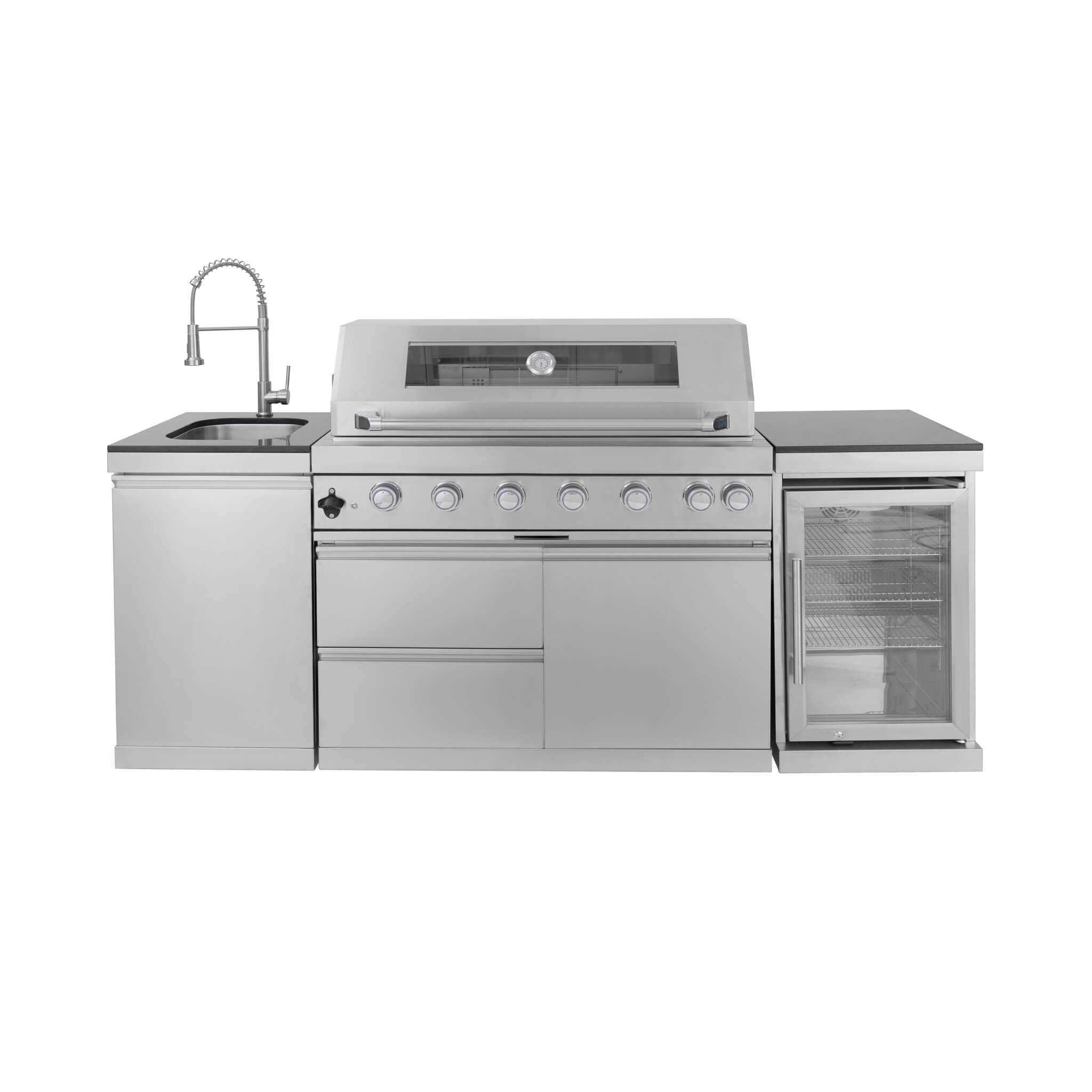 Castelle Flame 44-Inch 6-Burner Stainless Steel Outdoor Kitchen Island with Wine Cooler and Rotisserie (SAK97105)