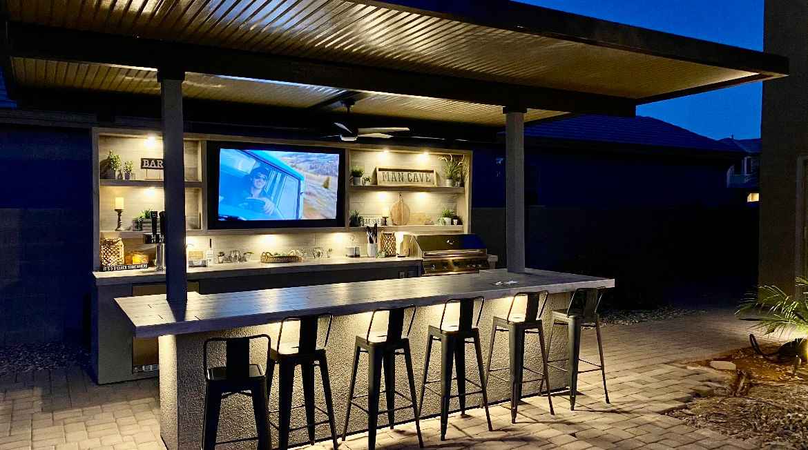 KoKoMo 20'x20' Outdoor Kitchen Pavilion with 70" Entertainment Suite & Full Bar