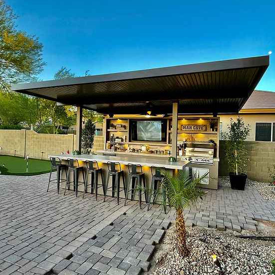 KoKoMo 20'x20' Outdoor Kitchen Pavilion with 70" Entertainment Suite & Full Bar