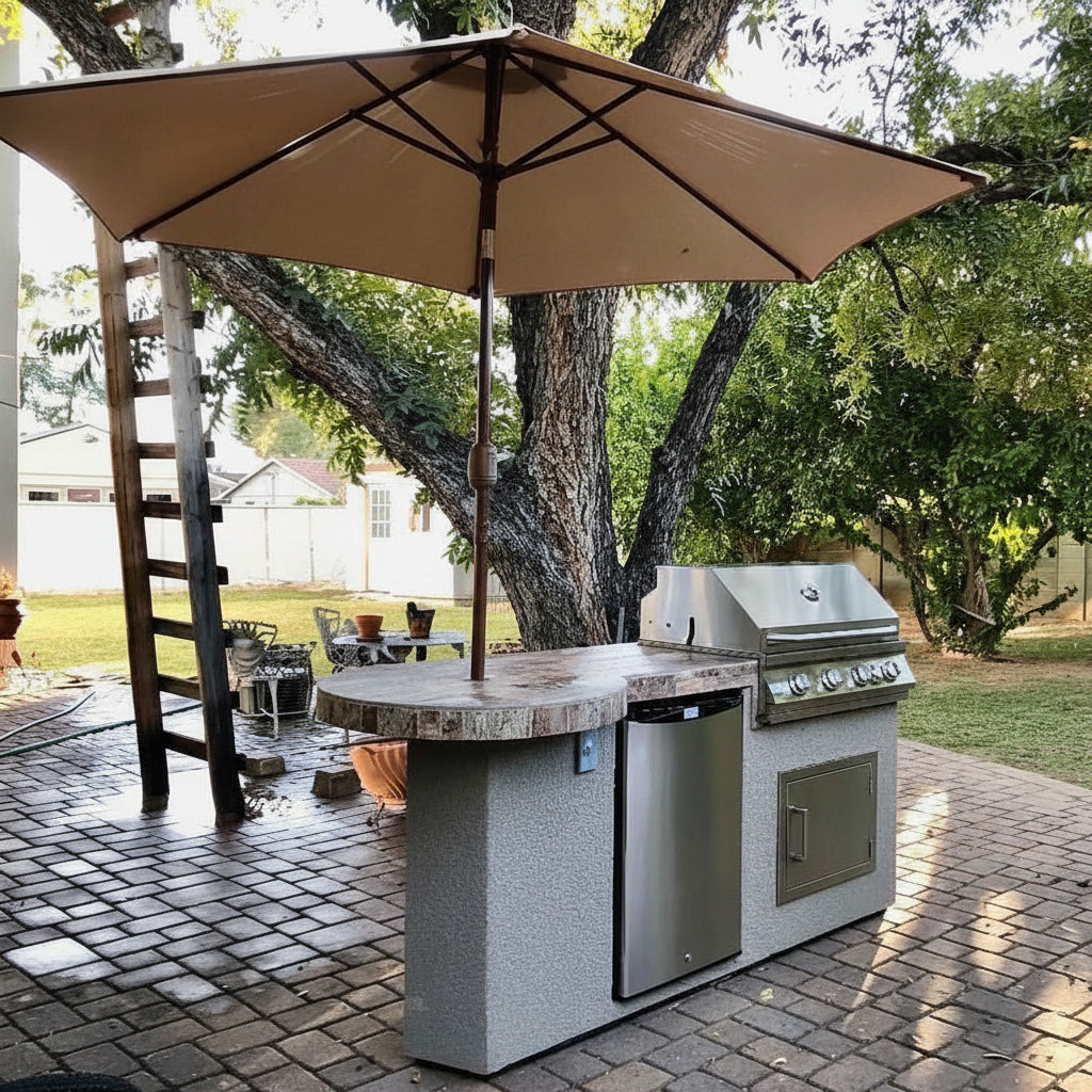 Maui 7'6" BBQ Island with 33" Round Bar & Integrated LED Lighting