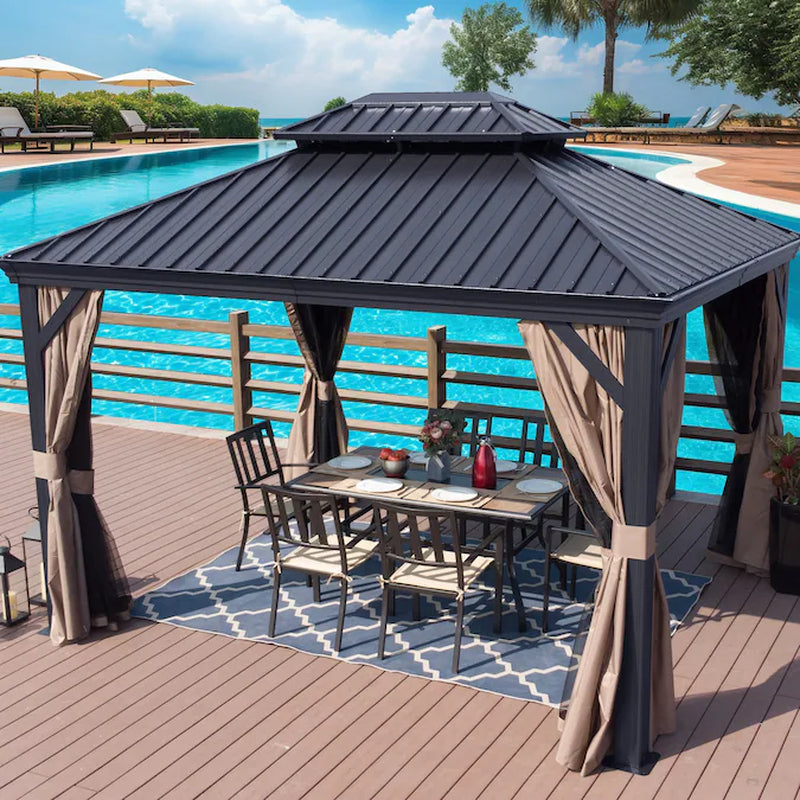 12-Ft X 14-Ft Gazebo Gray Gazebo with Hardtop Roof (Screen Included)