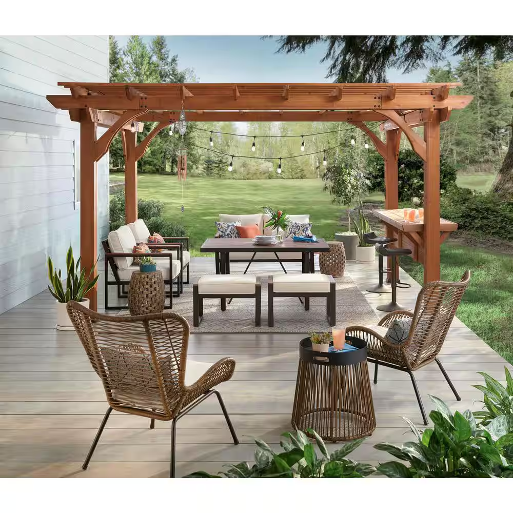 Ashland 10' x 14' Cedar Pergola with Integrated Serving Bar and PowerPort
