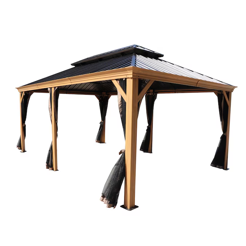 Apollo 12' x 20' Hardtop Gazebo with Wood-Grain Finish