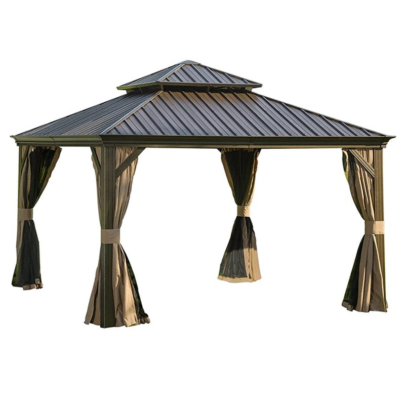 11.9-Ft X 11.9-Ft Hardtop Gazebo Brown Gazebo with Hardtop Roof