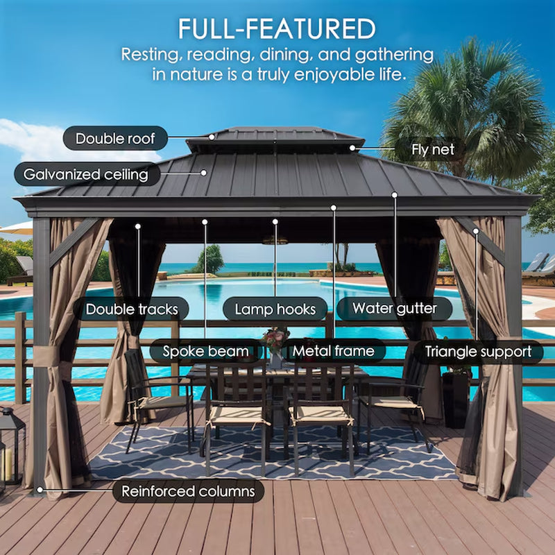 12-Ft X 14-Ft Gazebo Gray Gazebo with Hardtop Roof (Screen Included)
