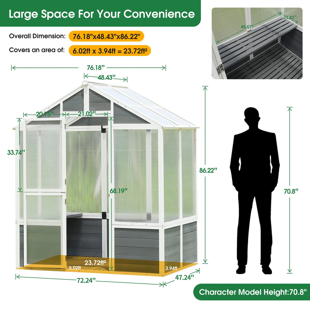 The Heirloom Solid Pine Walk-In Greenhouse - 76'' x 48''