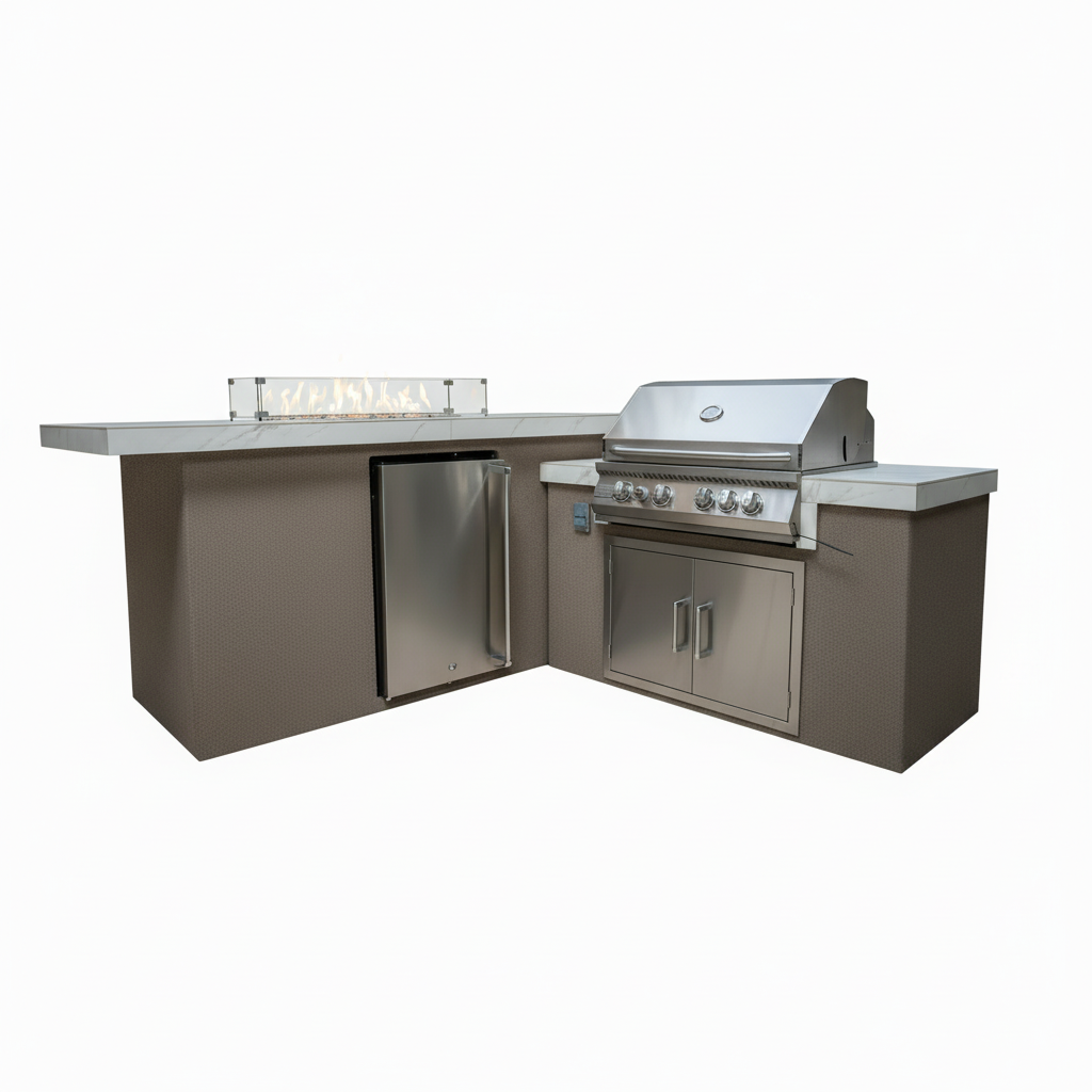KoKoMo 7'6" x 9' Outdoor Kitchen Island with Integrated Fire Feature