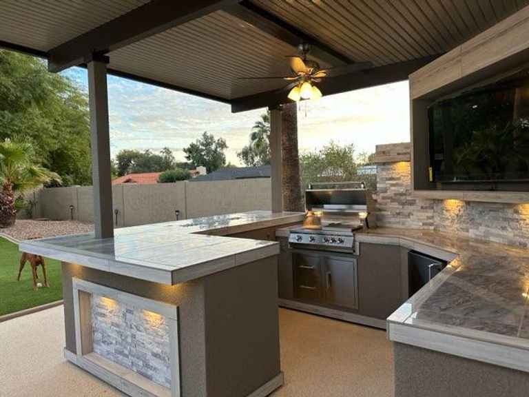 KoKoMo Bermuda Kitchen BBQ Island with Integrated TV & Fire Pit